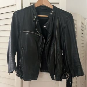 All Saints women cropped leather jacket Size 4